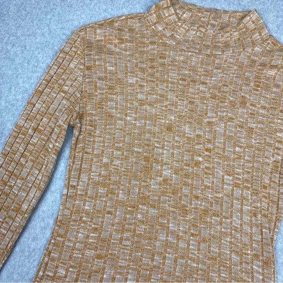 ADC Yellow White Blend Long Sleeve Ribbed Mockneck Turtleneck Sweater Top Size M - Picture 2 of 4